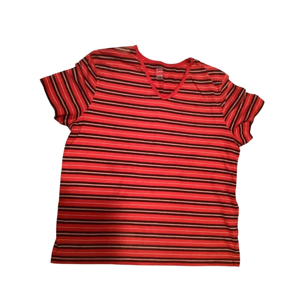 Jennifer Lauren T-Shirt Women XL Red Striped‎ V-Neck Short Sleeve Casual Preppy